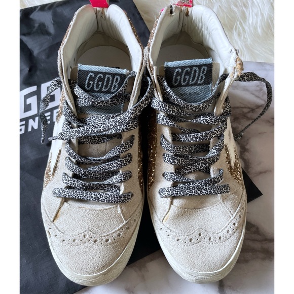 Authentic Golden Goose Mid Star Glitter Upper Maculated Print High top Sneakers - Picture 11 of 16
